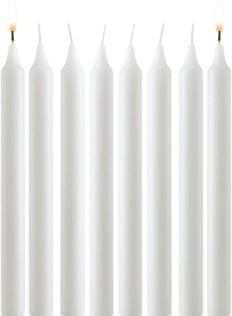 HOME ZONE 25 CM White Tapered Candles, 8 Pcs – 7-Hour Long Burn Time, Dripless & No Soot, Unscented Taper Candles - Hand-Dipped Tall for Weddings, Dinners, Parties, & Special Occasions - Image 1